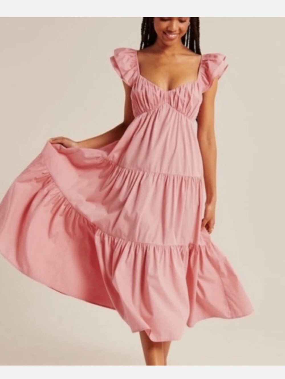Abercrombie & Fitch Pink Ruffle Sleeve Poplin MidaxiDress Sz M - Picture 10 of 10